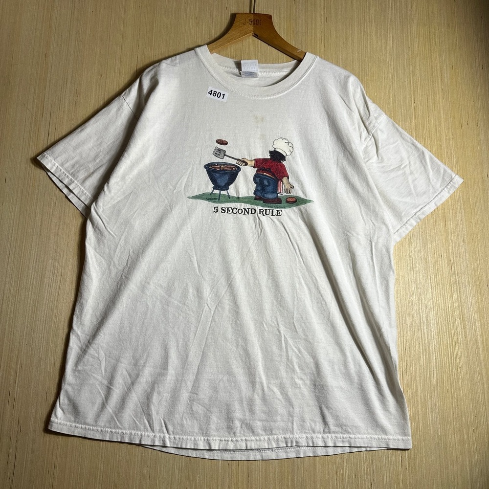 Vintage 5 Second Rule Shirt Mens Extra Large White BBQ Art Graphic Print 90s